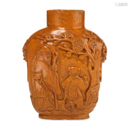 Pair of Carved Root Amber Snuff Bottles
