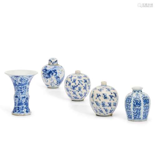 Five Miniature Blue and White Items