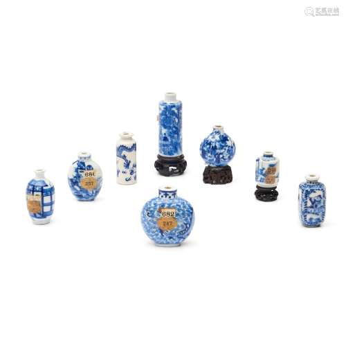 Eight Blue and White Miniature Bottles
