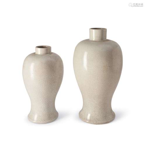 Two Crackled White-glazed Meiping Vases