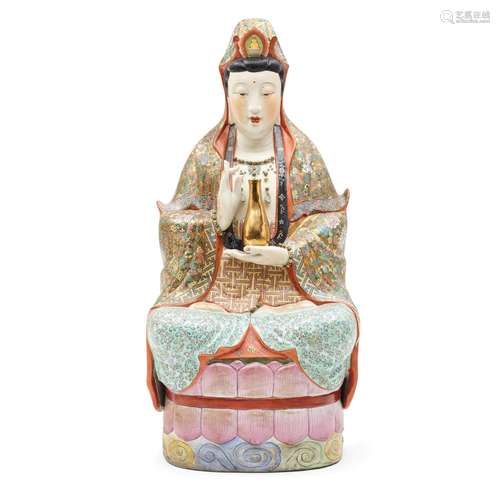 Large Polychrome-enameled Figure of Guanyin