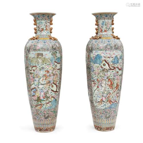 Pair of Monumental Famille Rose Palace Vases