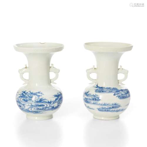 Pair of Hirado Blue and White Vases