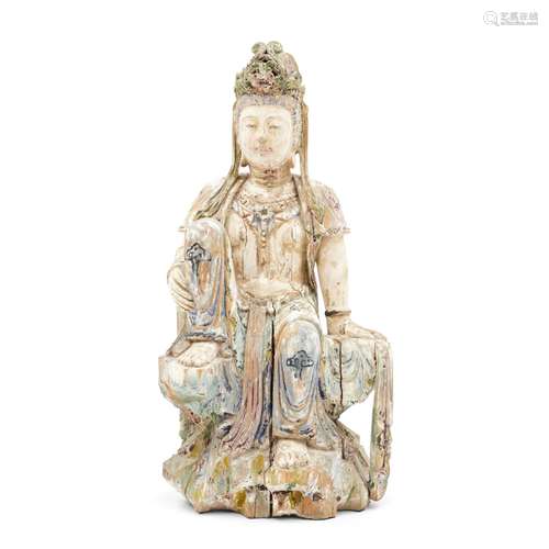 Polychrome Wood Figure of Guanyin