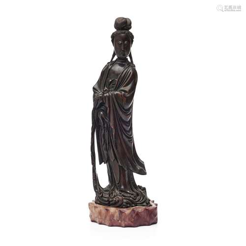 Carved Hardwood Figure of Guanyin