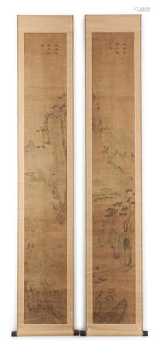 Pair of Hanging Scrolls Depicting Landscapes