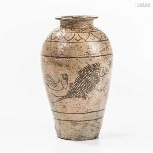 Slip-inlaid Buncheong Stoneware Jar