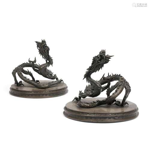 Pair of Cast Bronze Dragons