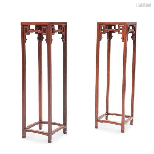 Pair of Marble-top Hardwood Stands