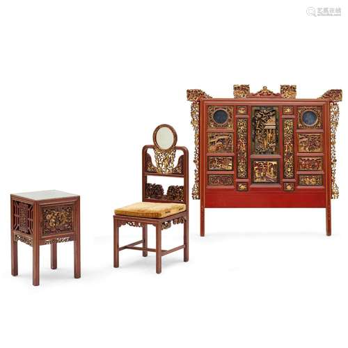 Three Carved Gilt/Lacquered Furniture Items