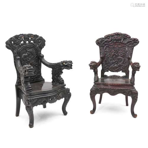 Pair of Carved and Lacquer Armchairs