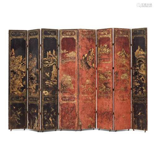 Eight-panel Gilt Lacquered Folding Screen