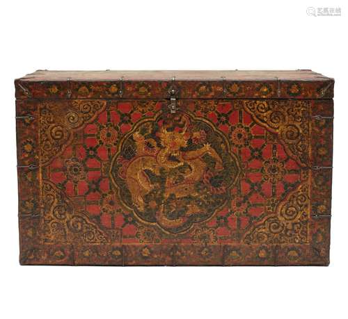 Large Painted Box with Hinged-top Lid