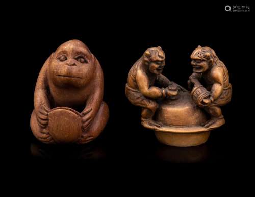 Two Japanese Carved Boxwood Netsuke