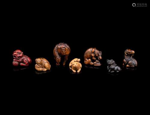 Seven Japanese Carved Wood Animal-Form Netsuke