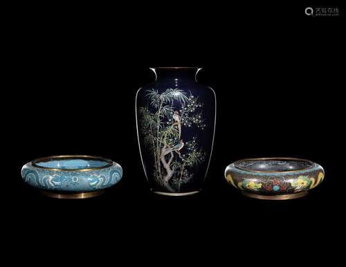 Three Japanese Cloisonne Enamel Articles