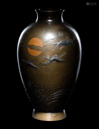 A Small Japanese Mixed-Metal Baluster Vase