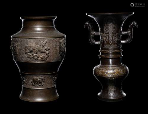 Two Japanese Bronze Vases