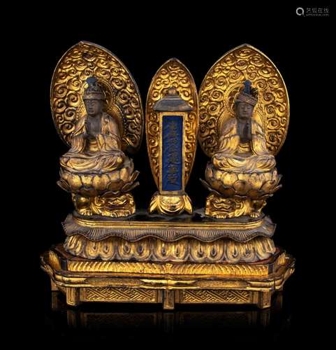 A Set of Two Japanese Gilt Lacquered Wood Figures of Seated ...