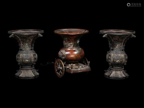 Three Japanese Bronze Vases