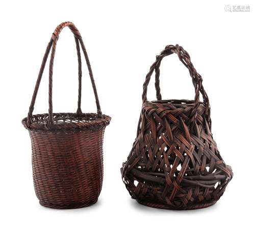 Two Japanese Bamboo Ikebana Baskets