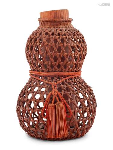 A Japanese Bamboo Gourd-Form Ikebana Basket