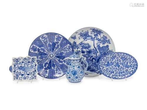 Five Japanese Blue and White Porcelain Articles