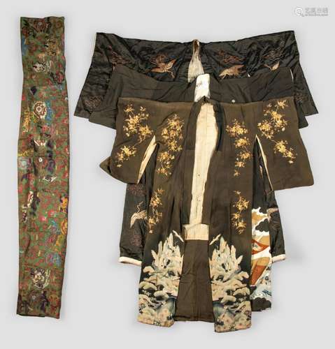 Three Japanese Silk Kimono and One Japanese Silk Priest Robe