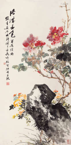 张辛稼、邵青、西野（1909-1991*#*#） 洛城春色 立轴 设色纸本
