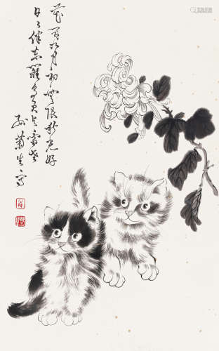 孙菊生（1913-2018） 双猫图 镜心 水墨纸本