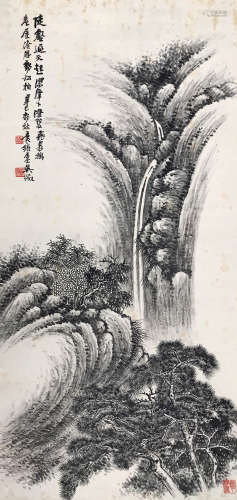 吴待秋（1878-1949） 劲松飞泉 立轴 水墨纸本