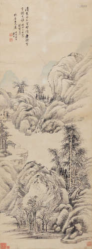 戴熙（1806-1860） 仿子久笔意山水 立轴 设色纸本