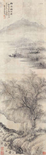 吴历（传）（1632-1718） 柳溪烟雨图 立轴 水墨纸本