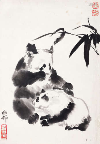 朱梅邨（1911-1993） 熊猫 镜心 水墨纸本