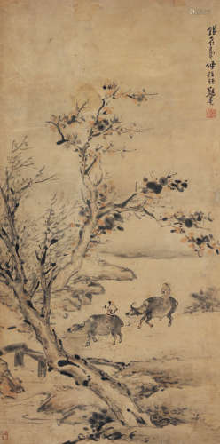 高其佩（1660-1734） 指画牧牛图 立轴 设色纸本