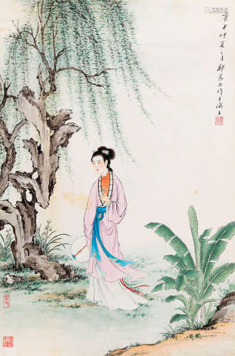 郑慕康（1901-1982） 小园拈花 立轴 设色纸本