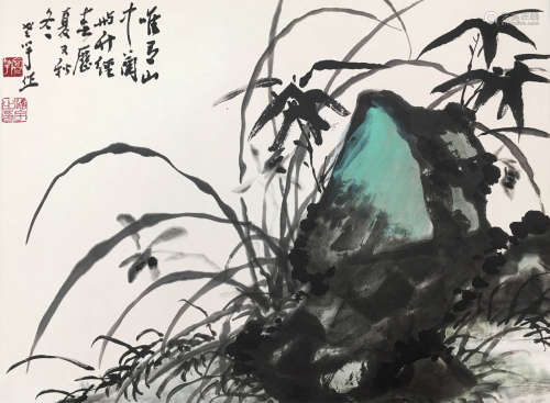 何涵宇（1910-2003） 兰石 镜心 设色纸本