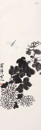 齐白石（1864-1957） 花卉蜻蜓 立轴 水墨纸本
