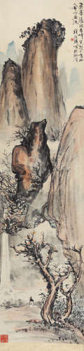 钱瘦铁（1897-1967） 飞瀑奇峰 立轴 设色纸本