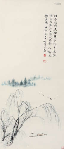 陈少梅（1909-1954） 三春江上 立轴 设色纸本