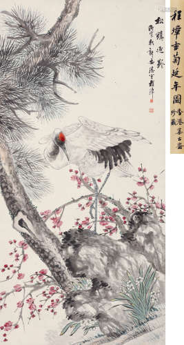 程璋（1869-1938） 松鹤延龄 立轴 设色纸本