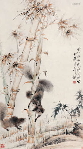 虚谷（1824-1896） 松鼠 立轴 设色纸本