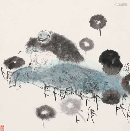 聂鸥（b.1948） 渔翁 立轴 设色纸本