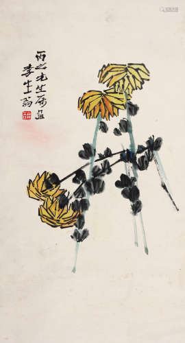 徐生翁（1875-1964） 菊花 立轴 设色纸本