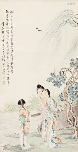 钱慧安（1833-1911） 人物 立轴 设色纸本