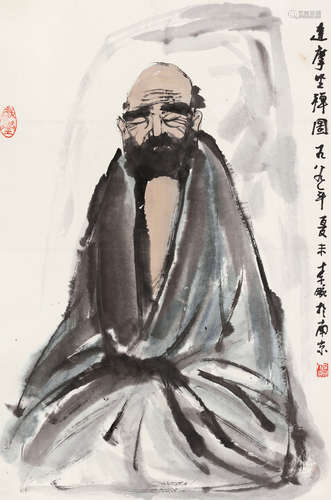 李畹（b.1920） 达摩坐禅图 立轴 设色纸本