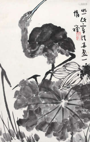 李苦禅（1899-1983） 鹭鸶 立轴 设色纸本