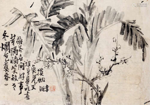 李鱓（1686-1756） 芭蕉墨梅 镜心 水墨纸本