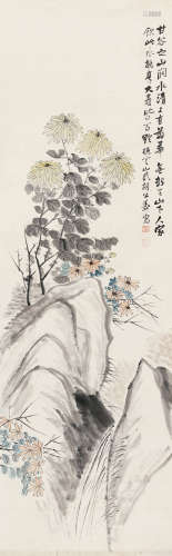 胡公寿（1823-1886） 菊石图 立轴 设色纸本