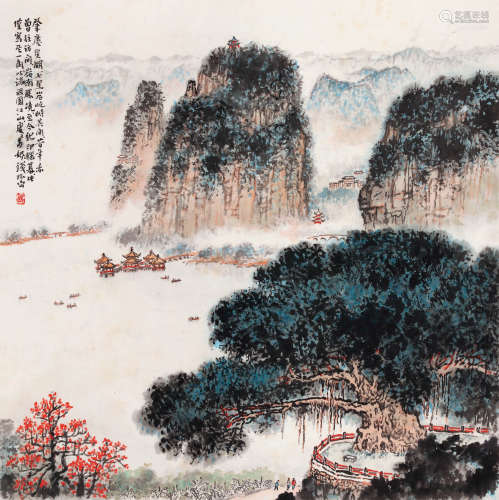 钱松岩（1899-1985） 肇庆星湖 立轴 设色纸本